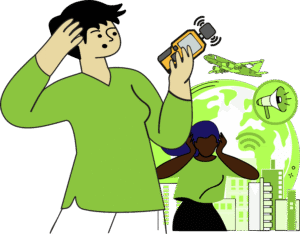Person measuring noise levels with someone in the background covering their ears
