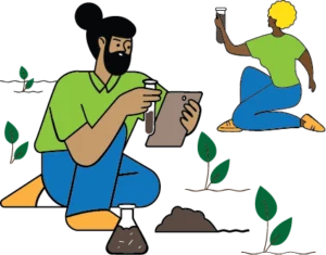 Two people taking soil samples